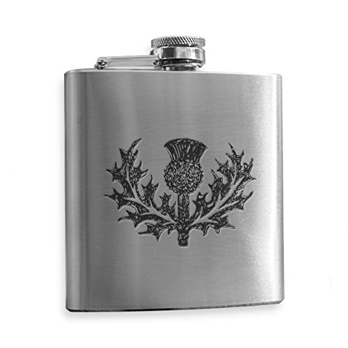 Flachmann aus Edelstahl, 170 ml, Schottische Distel, graviert, hergestellt in Schottland von Art Pewter