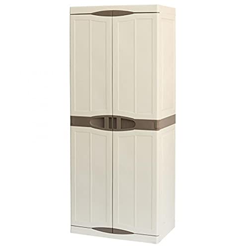 Mehrzweck Außen oder Innenschrank, 1 Tür Mobil und 4 Polypropylen Regale, 100% Made in Italy, 70x47h178 cm, beige Farbe von Art Plast