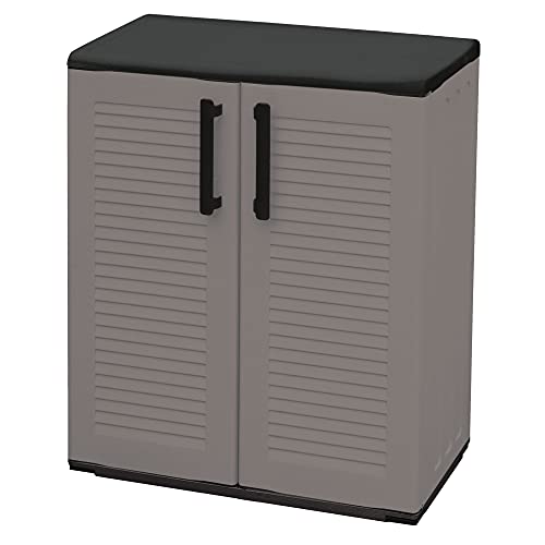 Mehrzweck Außen oder Innenschrank, niedriger Kleiderschrank mit 2 Türen und 1 Polypropylen Regal, 100% Made in Italy, 68x37h84 cm, graue Farbe von Art Plast