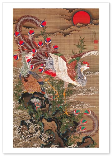 ito jakuchu Japanisches Malposter "Rising Sun and Phoenix", 41 x 29 cm (A3), hergestellt in Japan, Druck auf einem dicken Blatt Papiergemälde, Wandkunst von Art Poster Gallery
