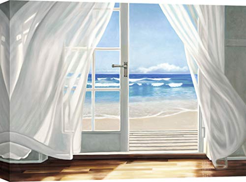 Art Print CAFÉ – Kunstdruck auf Leinwand – Landschaft – Pierre Benson, Fenster am Meer – 120x90 cm von Art Print Cafe