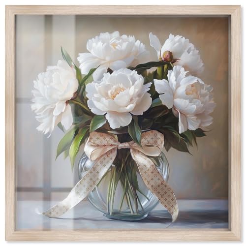 Art Remedy Blumenvase, Blumenvase, Druck, modische Blumenkunst von Art Remedy, Blonder Rahmen, 30 x 30 cm von Art Remedy