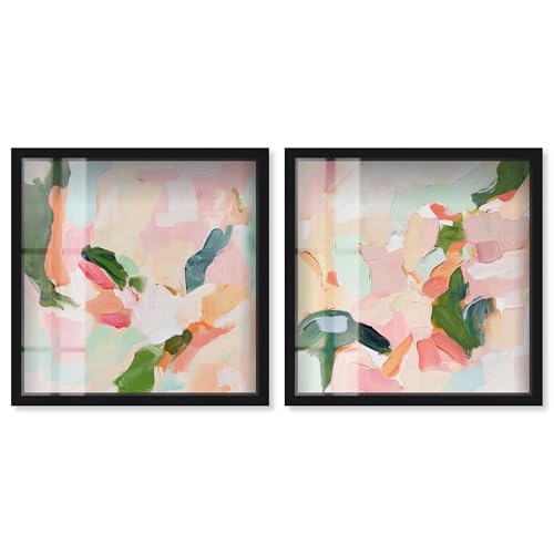 Art Remedy Blush Boho Minimal Wanddruck Set Shadowbox Pastell Abstrakte Kunst Schwarzer Rahmen 30x30 von Art Remedy