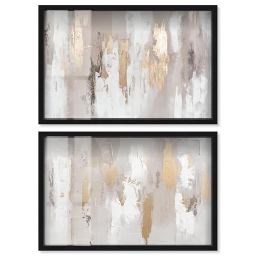 Art Remedy Golden Tranquility Abstraktes Set Shadowbox Minimalistische Wandkunst Schwarzer Rahmen 30 x 20 von Art Remedy