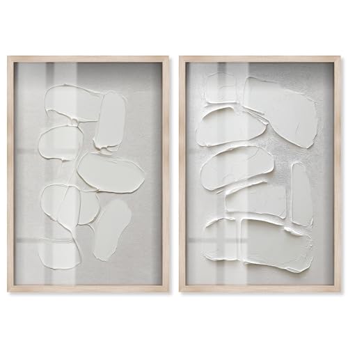 Art Remedy Japandi Whites Harmony Set Shadowbox Neutral Abstrakte Kunst Blond Rahmen 20x30 von Art Remedy