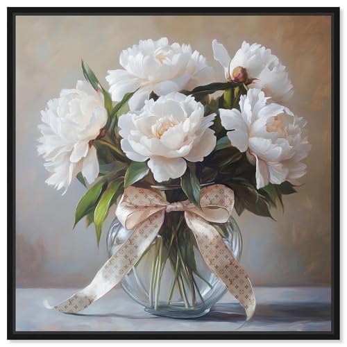 Art Remedy Kunstdruck auf Leinwand, Blumenvase, Kunstdruck, schwarzer Rahmen, 76 x 76 cm von Art Remedy