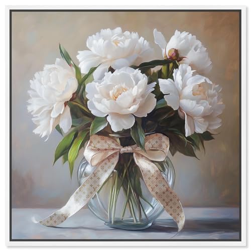 Art Remedy Kunstdruck auf Leinwand, Blumenvase, weißer Rahmen, 30 x 30 cm von Art Remedy