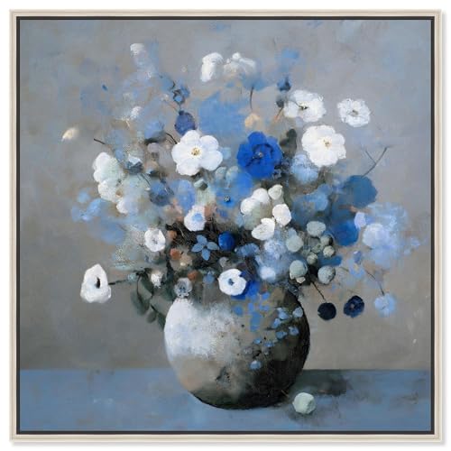 Art Remedy Kunstdruck auf Leinwand, Motiv Vase von Cyan, modischer Blumenkunst, silberfarbener Rahmen, 61 x 61 cm Art Remedy Kunstdruck auf Leinwand, Motiv Vase von Cyan, modischer Blumenkunst, silberfarbener Rahmen, 61 x 61 cm von Art Remedy
