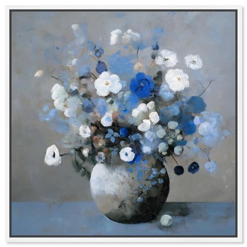 Art Remedy Kunstdruck auf Leinwand, Motiv Vase von Cyan, modischer Blumenkunst, weißer Rahmen, 30,5 x 30,5 cm von Art Remedy