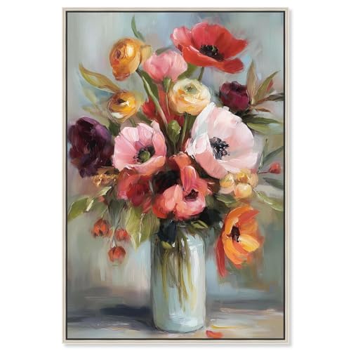 Art Remedy Kunstdruck auf Leinwand, Motiv: Bold Flower Vase, Herbstkunst, silberfarbener Rahmen, 40,6 x 61 cm von Art Remedy
