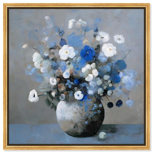Art Remedy Kunstdruck auf Leinwand, Motiv: Vase von Cyan, modischer Blumen-Kunst, goldener Rahmen, 30 x 30 cm von Art Remedy