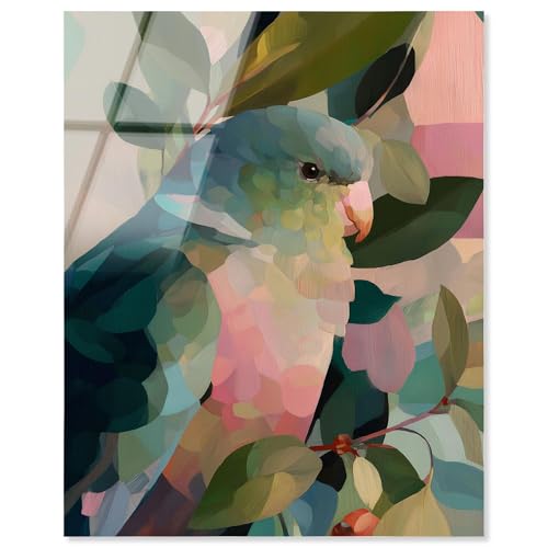 Art Remedy Papagei Pastellgrün I Acryldruck Tropisches Dekor von Art Remedy, fertig zum Aufhängen, 20 x 24 cm von Art Remedy