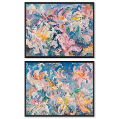 Art Remedy Pastel Riot Modern Boho Vibes Set Leinwand Floral Abstrakte Schwarzer Rahmen 30x24 von Art Remedy