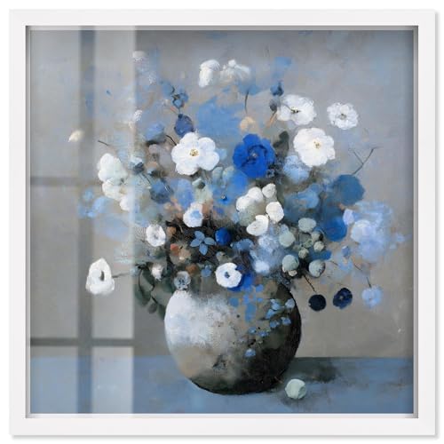Art Remedy Vase mit cyanfarbenem Shadowbox-Druck, modische Blumenkunst von Art Remedy, weißer Rahmen, 61 x 61 cm Art Remedy Vase mit cyanfarbenem Shadowbox-Druck, modische Blumenkunst von Art Remedy, weißer Rahmen, 61 x 61 cm von Art Remedy
