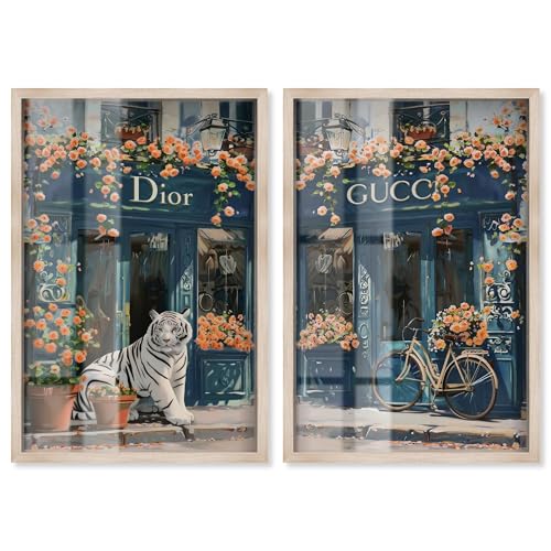 Beautiful Days Storefront Set Shadowbox Print Löwe Tiger Kunstdruck von Art Remedy Blond Rahmen 20 x 30 von Art Remedy