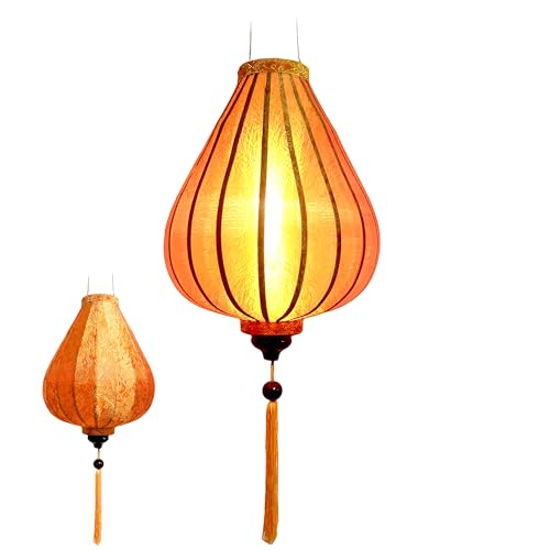 Art Saigon Lampion Asiatische Seide Orange G - Durchmesser Ø 33 cm - Hoi An Laterne aus Stoff, Bambus und Holz - Vietnamesisches Kunsthandwerk und Asiatische Dekoration (Ref. G25-O) von Art Saigon