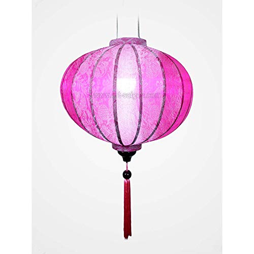 Asiatische Lampion aus Seide, Rosa R, Durchmesser 33 cm, Laterne aus Stoff, Bambus und Holz, Dekoration Asien und Vietnam (R20-RO) von Art Saigon