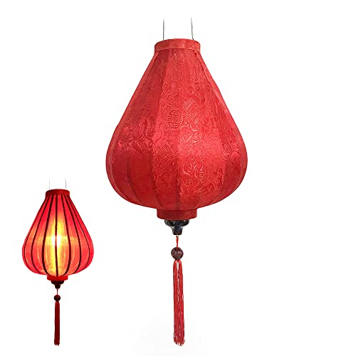 Asiatische Laterne Lampion aus Rot Seide, G Ø33cm - Traditionelle Hoi An Hängelampe aus Stoff, Bambus und Holz - Dekoration und Handwerk aus Vietnam (G25-R) von Art Saigon