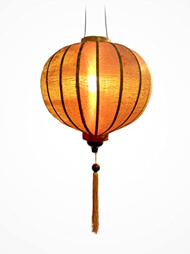 Asiatische Laterne aus Seide, Farbe Rost Gold, R Ø38cm - Traditionelle Hoi An Laterne aus Stoff, Bambus und Holz, Handgemacht - Dekoration und Handwerk aus Vietnam (R25-MA) von Art Saigon