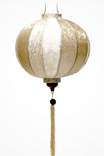 Asiatische Laterne aus Seide, R Ø47 cm, Farbe Champagner, reflektierend, Rosa – Traditioneller Hoi an Lampion aus Stoff, Bambus und Holz – Dekoration und Handwerk aus Vietnam (R40-BE) von Art Saigon