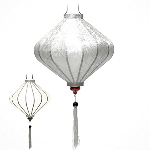 Laterne Lampion Asiatische aus Seide Weiß, T Ø39cm - Traditionelle Hoi An Hängelampe aus Stoff, Bambus und Holz - Dekoration und Handwerk aus Vietnam (T25-B) von Art Saigon