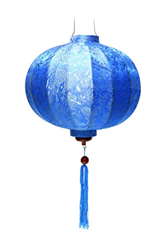 Asiatische Laterne aus Seide, Farbe Blau, R Ø33cm - Traditionelle Hoi An Laterne aus Stoff, Bambus und Holz, Handgemacht - Dekoration und Handwerk aus Vietnam (R20-BL) von Art Saigon
