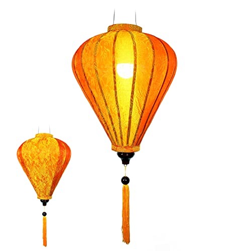 Asiatischer Lampion aus Seide, Orange, M – Ø 33 cm – Handwerkskunst aus Vietnam M25-O) von Art Saigon