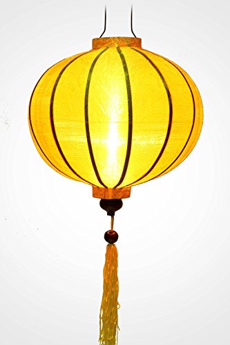 Lampion, asiatische Hoi an Seide gelb R – Ø 47 cm – Kunsthandwerk aus Vietnam (REF. R40-J) von Art Saigon