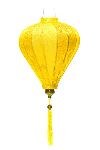 Lampion Asiatisch Hoi an Seide gelb M – Ø 33 cm – Laterne Hoi an Stoff, Bambus und Holz – Handwerk und Dekoration von Vietnams (REF. M25-J) von Art Saigon