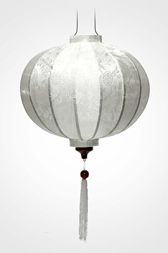 Lampion Asiatisch Hoi an Seide weiß R – Ø 47 cm – Handwerkskunst aus Vietnam (REF. R40-B) von Art Saigon
