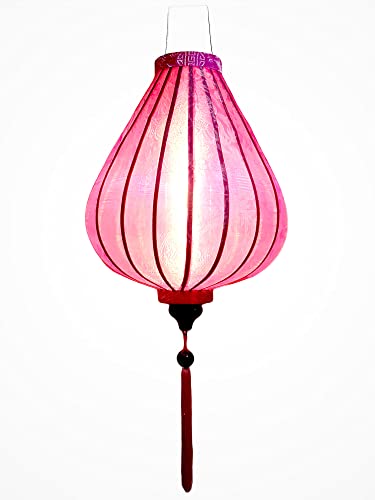 Lampion Asiatische Seide Rosa G - Durchmesser Ø 33 cm - Hoi An Laterne aus Stoff, Bambus und Holz - Vietnamesisches Kunsthandwerk und Asiatische Dekoration (Ref. G25-RO) von Art Saigon