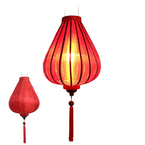 Lampion Asiatische Seide Rot G - Durchmesser Ø 33 cm - Hoi An Laterne aus Stoff, Bambus und Holz - Vietnamesisches Kunsthandwerk und Asiatische Dekoration (Ref. G25-R) von Art Saigon