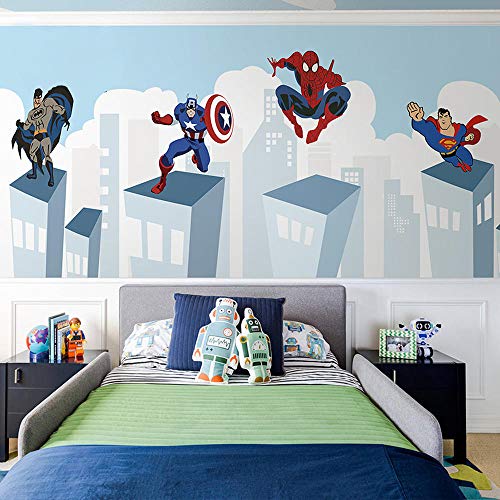 Art Wallpaper Kinderzimmer Cartoon Hintergrundbild Spiderman American Captain Superman Schlafzimmer Junge Tapete Kindergarten 3d Wandbild200cm×140cm von Art Wallpaper