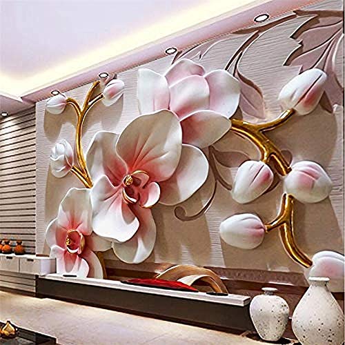 ZZXIAO 3D Tapete Wandbilder Wohnzimmer Schlafzimmer Wohnkultur 3D Schmetterling Orchidee Relief Blumen deko wandpapier fototapete 3d effekt tapete Wohnzimmer Schlafzimmer Hintergrundbild-200cm×140cm von Art Wallpaper