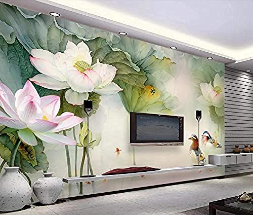 ZZXIAO Edle Lotusblume Vogel Badezimmer Tapete Schlafzimmer Tapete Wohnzimmer Küche Tapete wandpapier fototapete 3d effekt tapete Wohnzimmer Schlafzimmer Hintergrundbild-300cm×210cm von Art Wallpaper