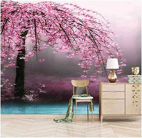 ZZXIAO Rosa Kirschbaum 3D Foto Hintergrund Wandbild Motiv wandpapier fototapete 3d effekt tapete Wohnzimmer Schlafzimmer Hintergrundbild-350cm×256cm von Art Wallpaper