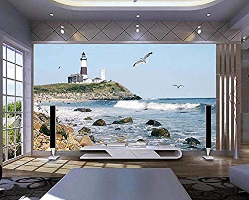 ZZXIAO Strand Leuchtturm Möwe moderne Fototapete 3D Wohnzimmer Einrichtung Seidenstoff Wandbilder wandpapier fototapete 3d effekt tapete Wohnzimmer Schlafzimmer Hintergrundbild-300cm×210cm von Art Wallpaper