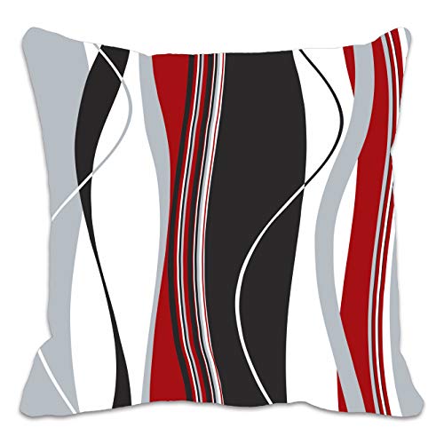 Kissenbezug, gewellte vertikale Streifen, rot, schwarz, weiß, und grau, für Wohnzimmer, Sofa usw. von Art color