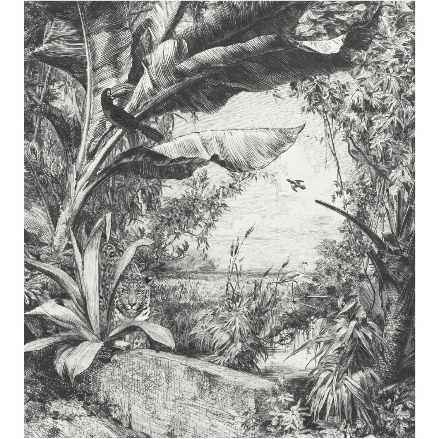 Art for the Home Fototapete Jungle animals in B/W 280 x 250 cm von Art for the Home