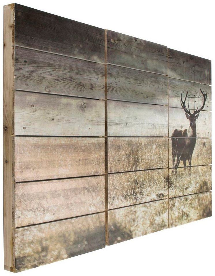 Art for the home Holzbild Woodland Stag, Hirsche (3 St) von Art for the home