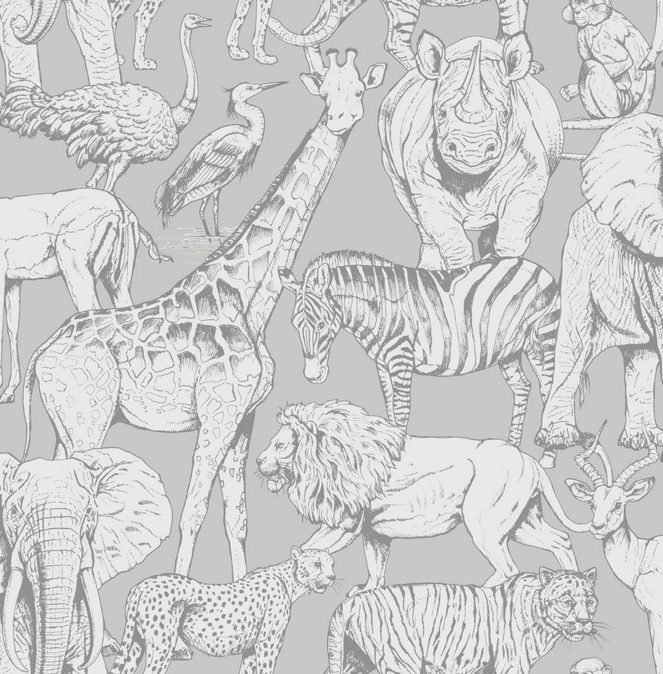 Art for the home Vliestapete Tiere des Dschungels, animal print, (1 St), Grau - 10mx53cm von Art for the home