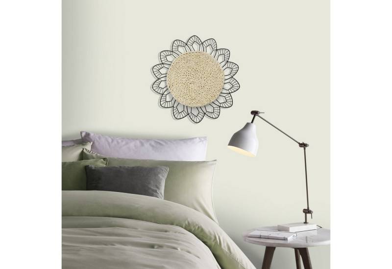 Art for the home Wandbild Blumen Rotan Rund, (1 St), Luxus Metal Art Wanddeko von Art for the home