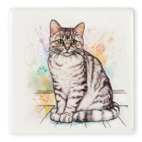 Art of Arora 3454 Silberner Keramikmagnet, getigerte Katze, 7,5 x 7,5 cm von Art of Arora