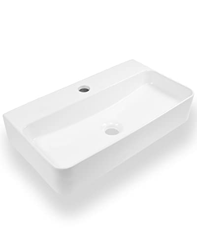 Art-of-Baan® Premium Waschbecken eckig - Hochglanz Aufsatzwaschbecken - Keramik-Becken für Waschtisch - Waschschale weiß - 450 x 275x 105 mm von Art-of-Baan