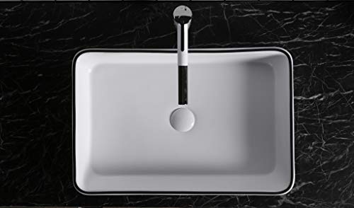 Art-of-Baan® Premium Waschbecken aus Keramik I hochwertiges Handwaschbecken mit Lotus-Effekt I eckiges Aufsatzwaschbecken in hochglanz schwarz/weiß I Maße: 610 x 410 x 115 mm von Art-of-Baan