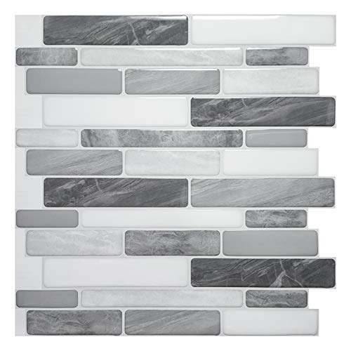 Art3d 10-Blätter Selbstklebender Backsplash 30 * 30 cm, 3D-Wandpaneele Fliesenkleber Bad Küche Deko Grau Marmor von Art3d