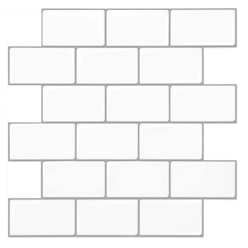 Art3d 10 Stück Keramikfliesen 3d Subway Klebefliesen Küche Weiß Peel und Stick Backsplash Fliesen 30 x 30cm von Art3d
