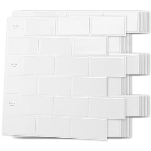 Art3d 10-Stück Keramikfliesen Fliesenaufkleber Klebefliesen Metro Fliesen Selbstklebend Küche Wandfliesen Weiß 30 x 30 cm von Art3d
