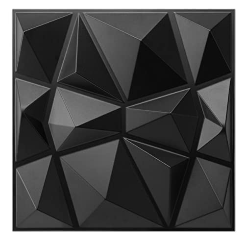Art3d 33 Stück 3D Wandpaneele Diamant 30 x 30 cm matt schwarz, Hochsteifes PVC, Dauerhaft, Nicht Verformbar, Wasserfest, Hitzebeständig, Geruchsneutral von Art3d