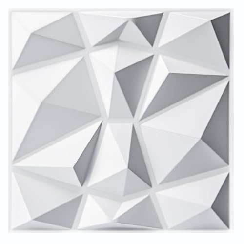 Art3d 33 Stück 3D Wandpaneele Diamant Hochsteifes PVC, 30 x 30 cm, Nicht Verformbar, Recycelbar, Wasserfest, Hitzebeständig, Geruchsneutral,matt weiß von Art3d